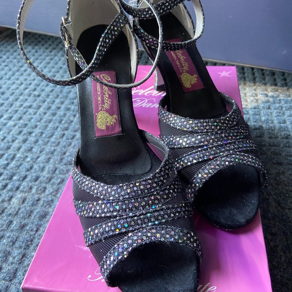 Celebrity Kristen Glamorous Black Rhinestone Dance Shoes